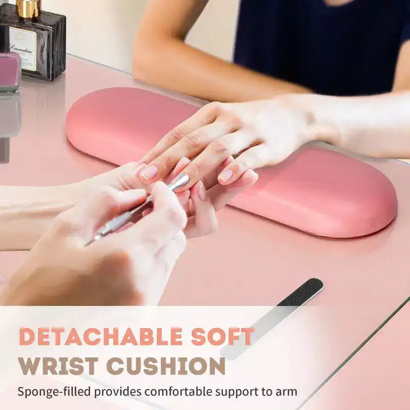 Tavolo per Manicure con Piano in Vetro e Cuscino Appoggiapolso