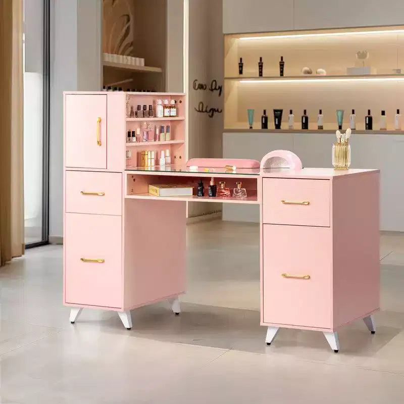 Tavolo per Manicure con Piano in Vetro e Cuscino Appoggiapolso
