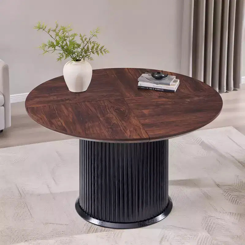 47 Modern Kitchen Table Fluted Round Dining Table for 4-6, with Thickened Edge & Cylindrical Base for Dining Room,Kitchen, Living Room
