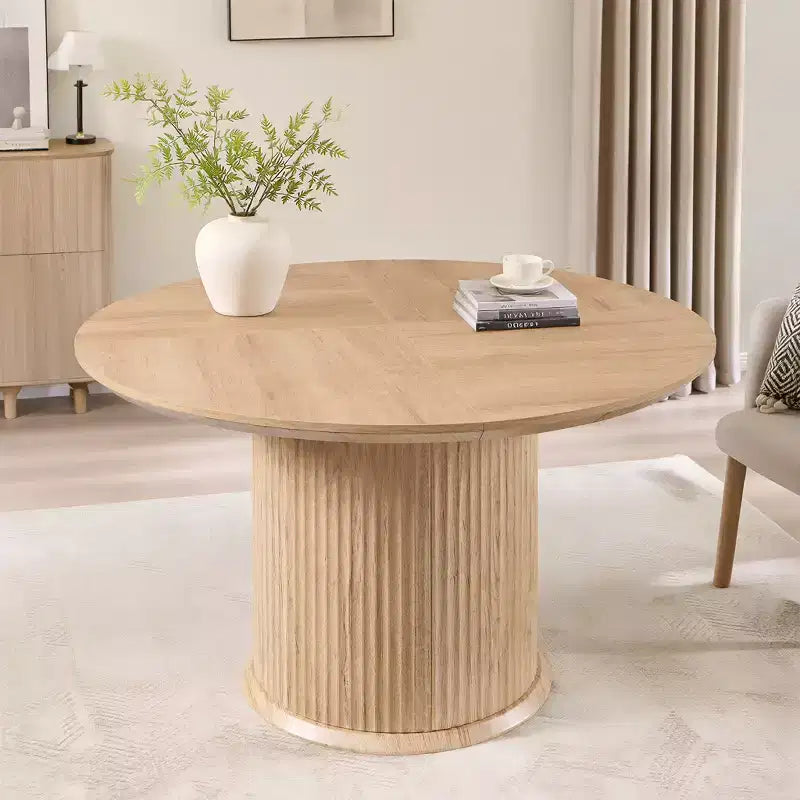 Tavolo da pranzo rotondo da 47 pollici con base scanalata, per 4-6 persone