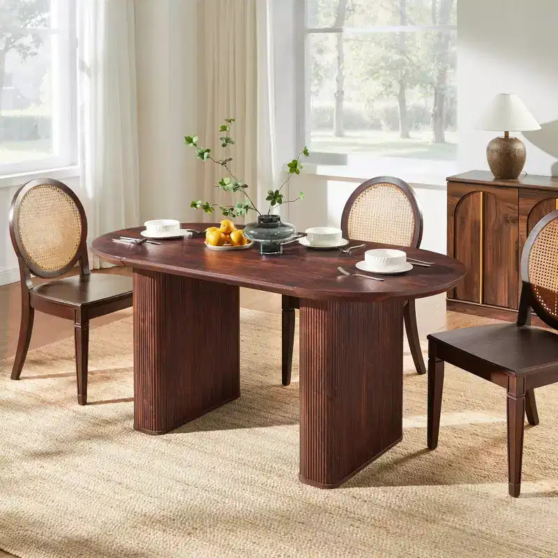 Tavolo da pranzo ovale scanalato da 63" per 4-6 persone con base a doppio piedistallo