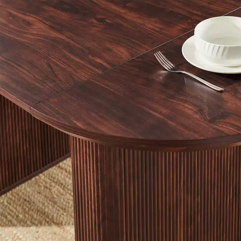 Tavolo da pranzo ovale scanalato da 63" per 4-6 persone con base a doppio piedistallo