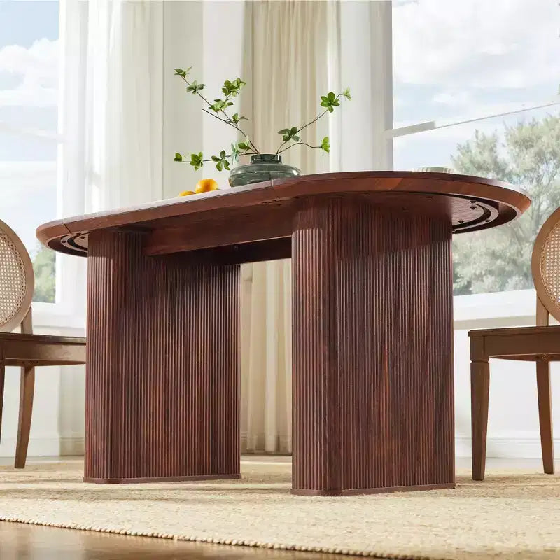 Tavolo da pranzo ovale scanalato da 63" per 4-6 persone con base a doppio piedistallo