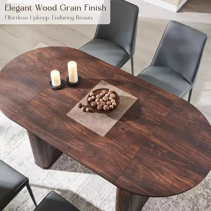 Tavolo da pranzo ovale scanalato da 63" per 4-6 persone con base a doppio piedistallo