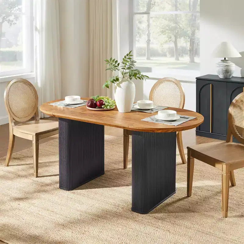 Tavolo da pranzo ovale scanalato da 63" per 4-6 persone con base a doppio piedistallo