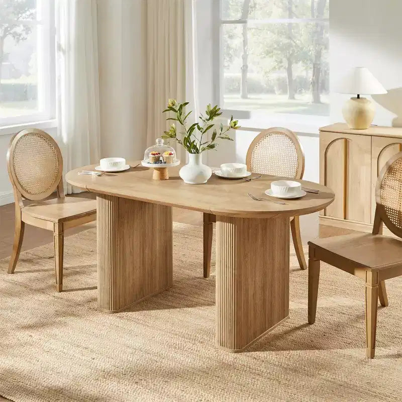 Tavolo da pranzo ovale scanalato da 63" per 4-6 persone con base a doppio piedistallo