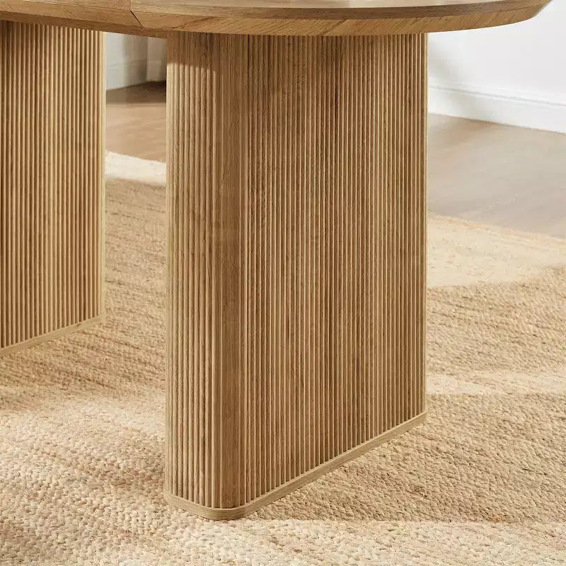 Tavolo da pranzo ovale scanalato da 63" per 4-6 persone con base a doppio piedistallo