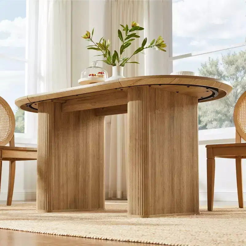 Tavolo da pranzo ovale scanalato da 63" per 4-6 persone con base a doppio piedistallo