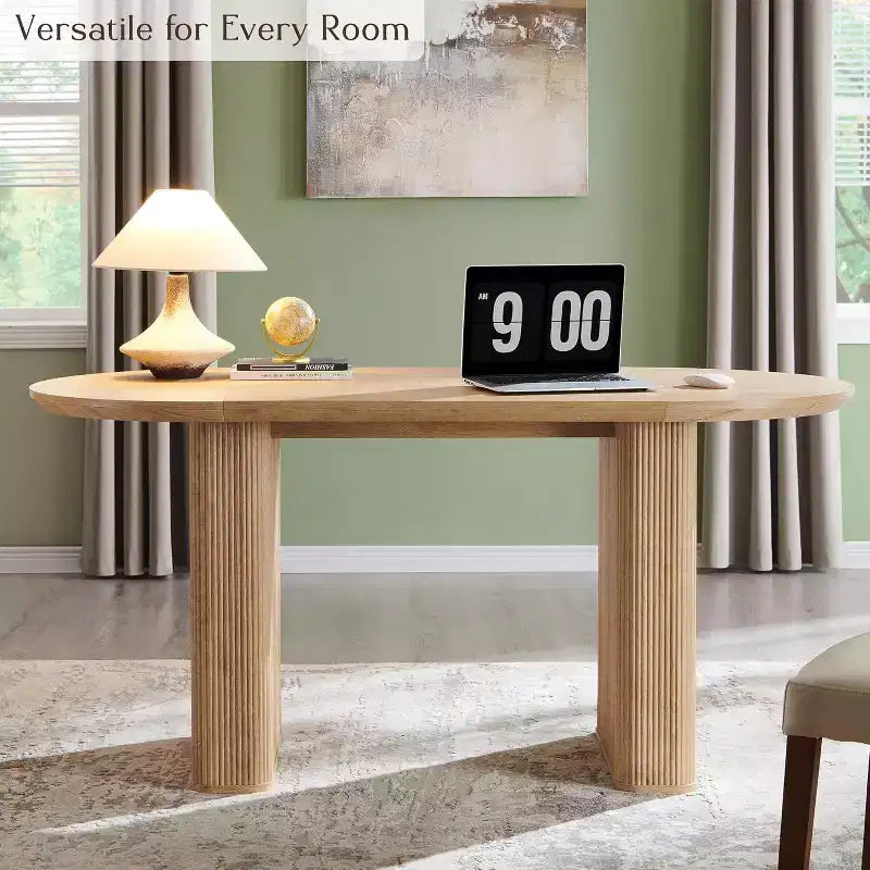 Tavolo da pranzo ovale scanalato da 63" per 4-6 persone con base a doppio piedistallo