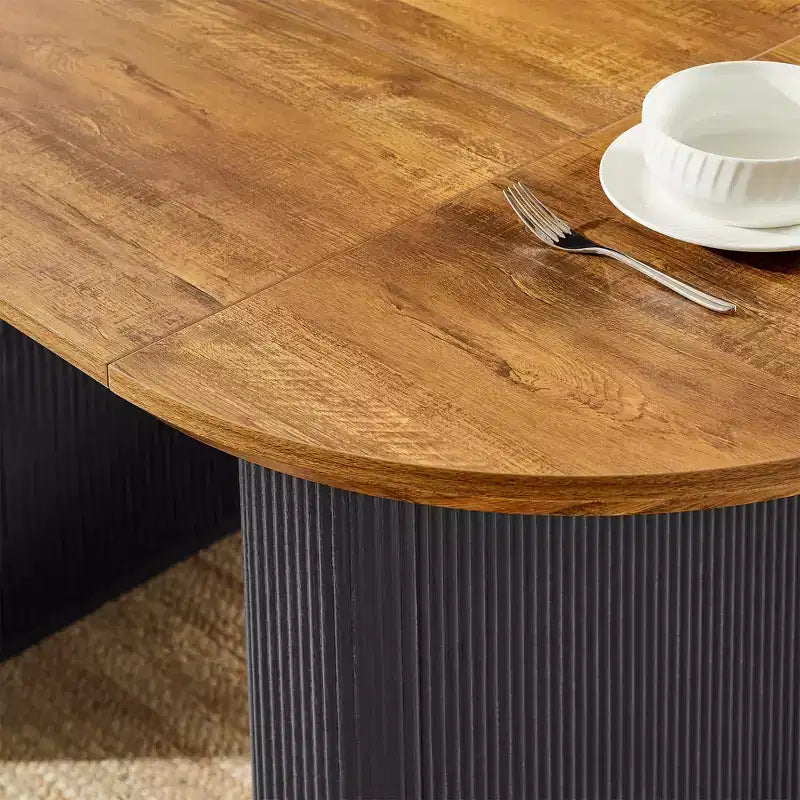 Tavolo da pranzo ovale scanalato da 63" per 4-6 persone con base a doppio piedistallo