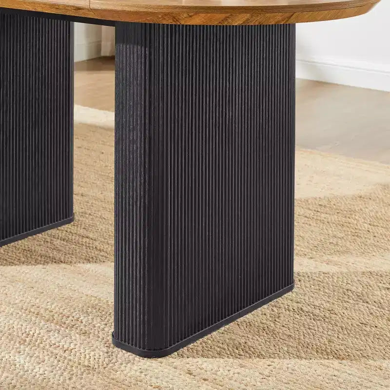 Tavolo da pranzo ovale scanalato da 63" per 4-6 persone con base a doppio piedistallo