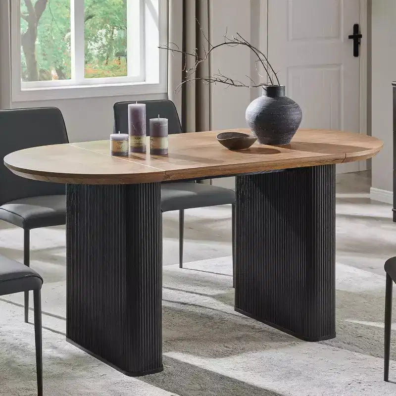 Tavolo da pranzo ovale scanalato da 63" per 4-6 persone con base a doppio piedistallo