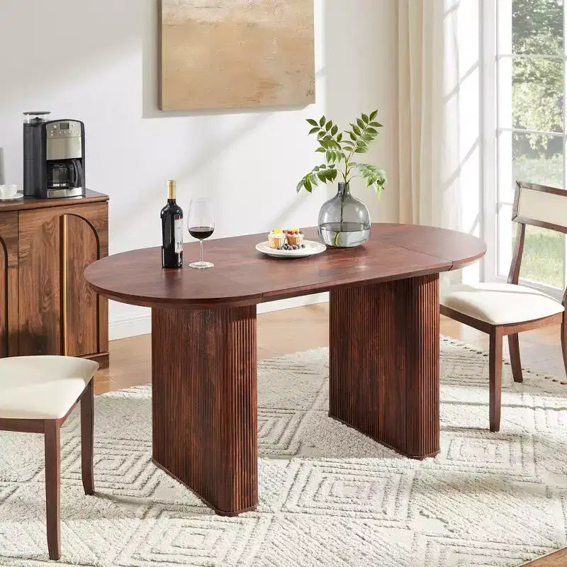 Tavolo da pranzo ovale scanalato da 63" per 4-6 persone con base a doppio piedistallo
