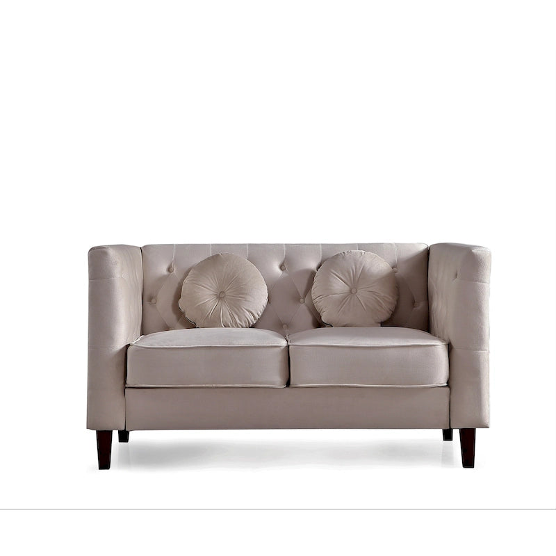 Divanetto Chesterfield classico in velluto con gambe in legno