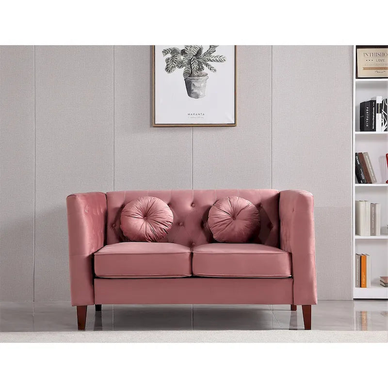 Divanetto Chesterfield classico in velluto con gambe in legno