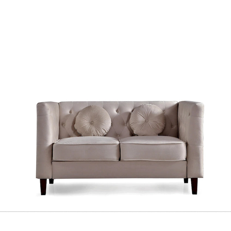 Divanetto Chesterfield classico in velluto con gambe in legno