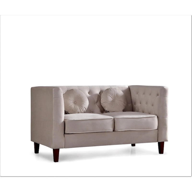 Divanetto Chesterfield classico in velluto con gambe in legno