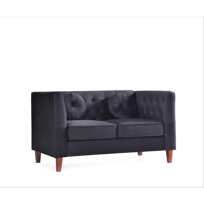 Divanetto Chesterfield classico in velluto con gambe in legno