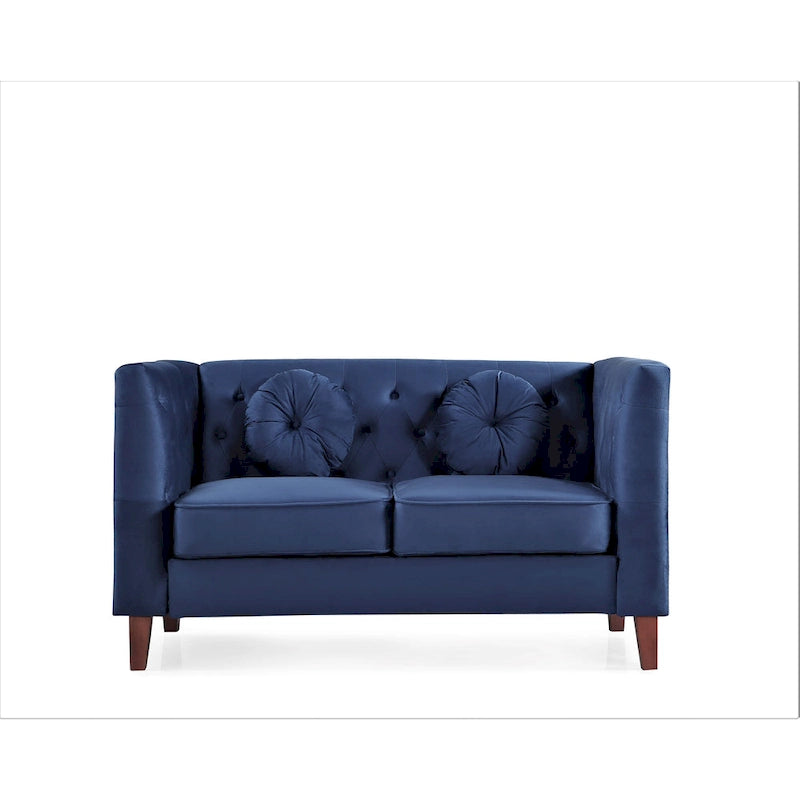 Divanetto Chesterfield classico in velluto con gambe in legno