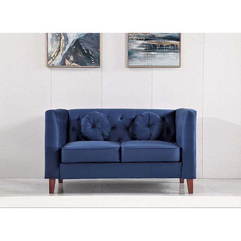 Divanetto Chesterfield classico in velluto con gambe in legno