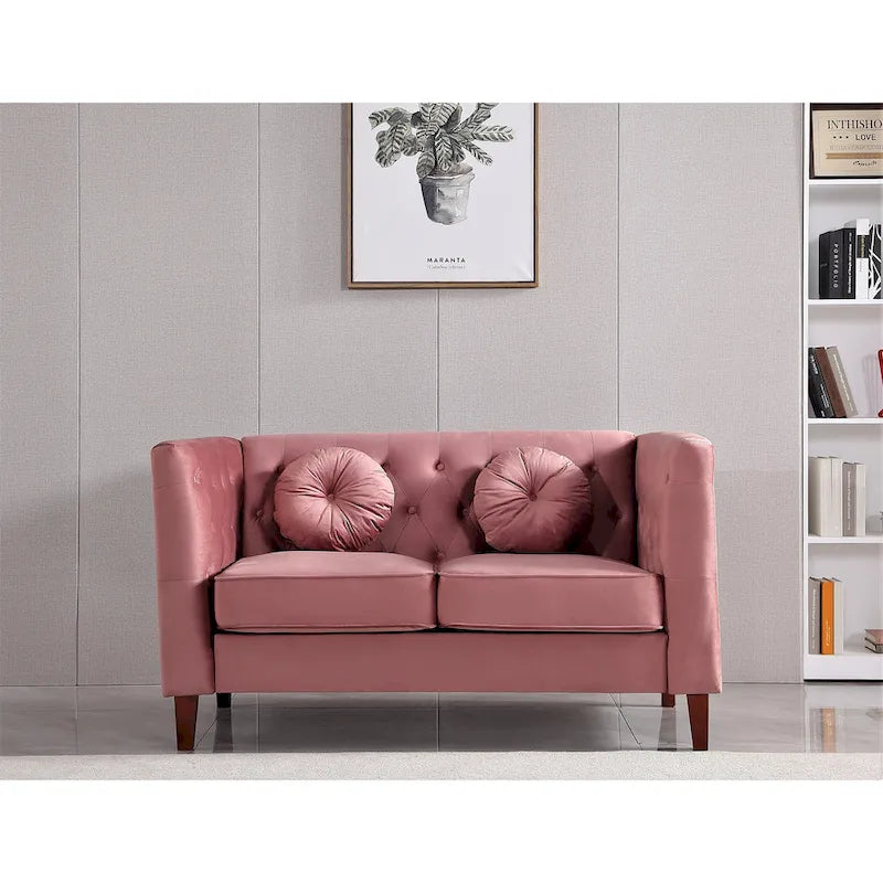Divanetto Chesterfield classico in velluto con gambe in legno