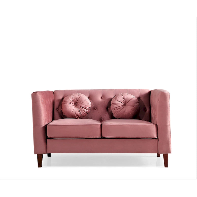Divanetto Chesterfield classico in velluto con gambe in legno