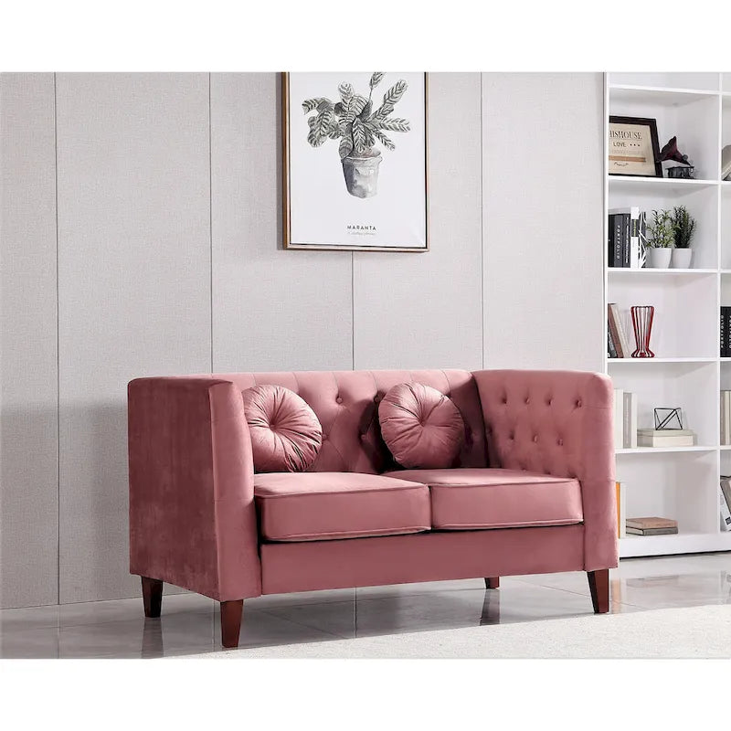 Divanetto Chesterfield classico in velluto con gambe in legno