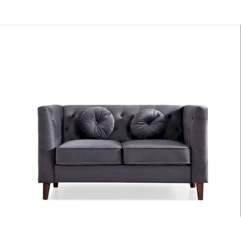 Divanetto Chesterfield classico in velluto con gambe in legno