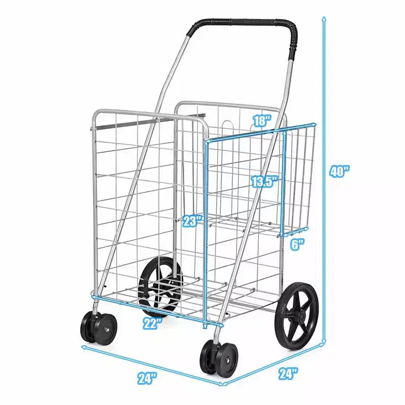 Carrello Spesa Pieghevole con Cesto Jumbo e Ruote Girevoli