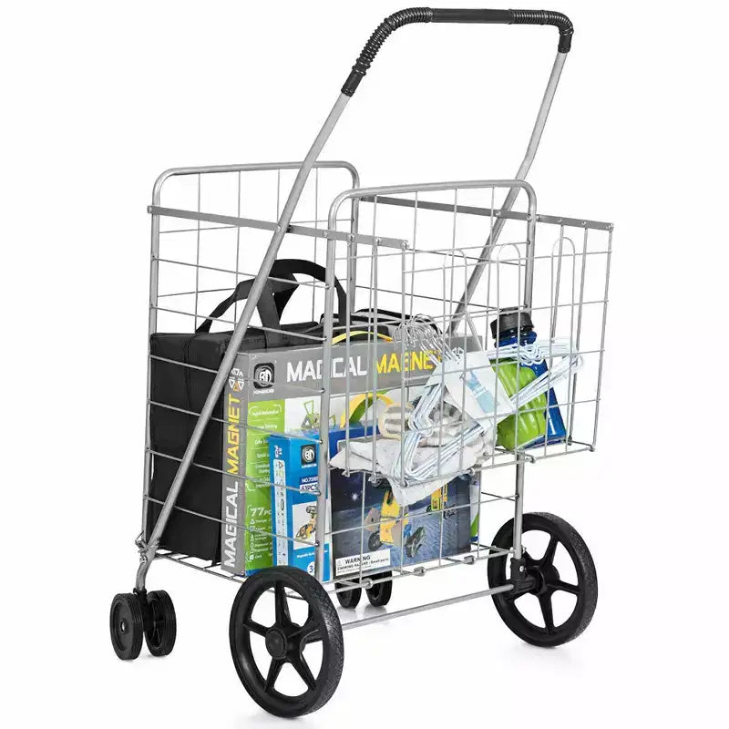 Carrello Spesa Pieghevole con Cesto Jumbo e Ruote Girevoli