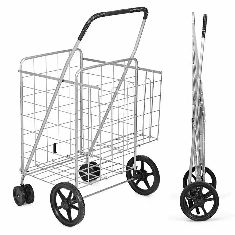 Carrello Spesa Pieghevole con Cesto Jumbo e Ruote Girevoli