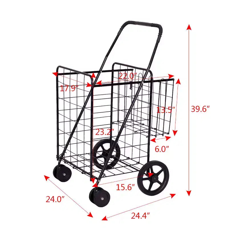 Carrello Spesa Pieghevole con Cesto Jumbo e Ruote Girevoli