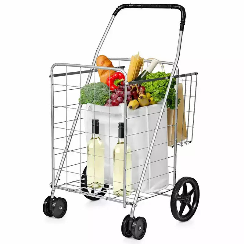 Carrello Spesa Pieghevole con Cesto Jumbo e Ruote Girevoli