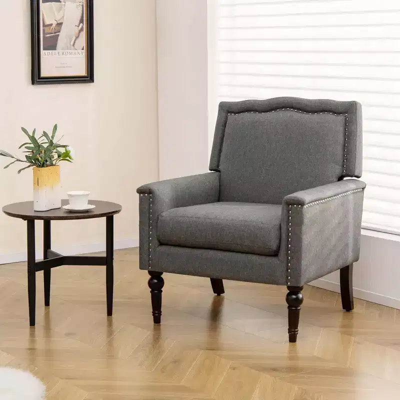 Poltrona Mid-Century Modern con cuscino spesso e gambe in legno di gomma – Grigio