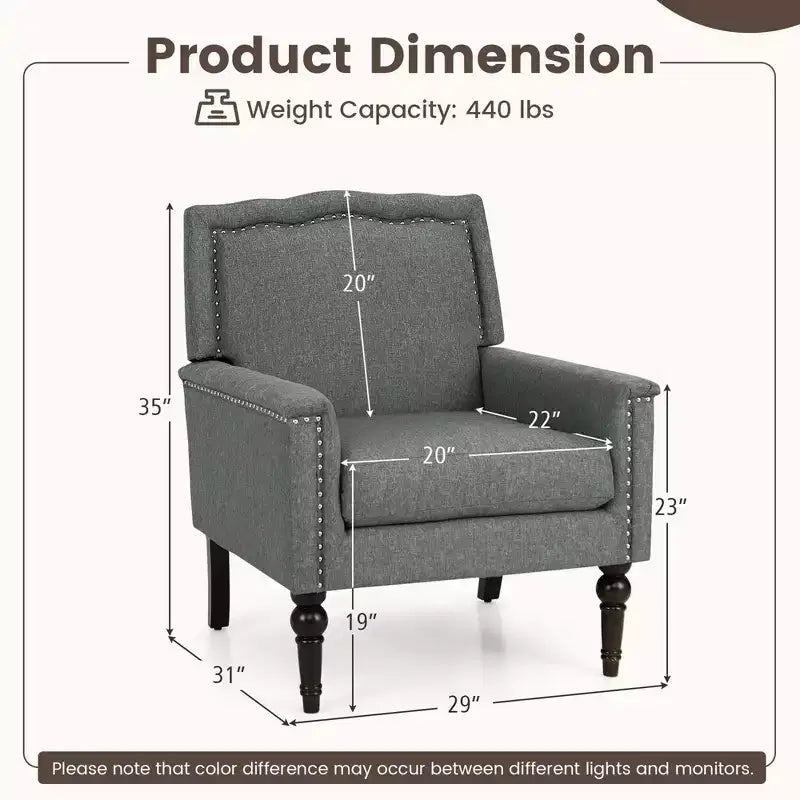 Poltrona Mid-Century Modern con cuscino spesso e gambe in legno di gomma – Grigio