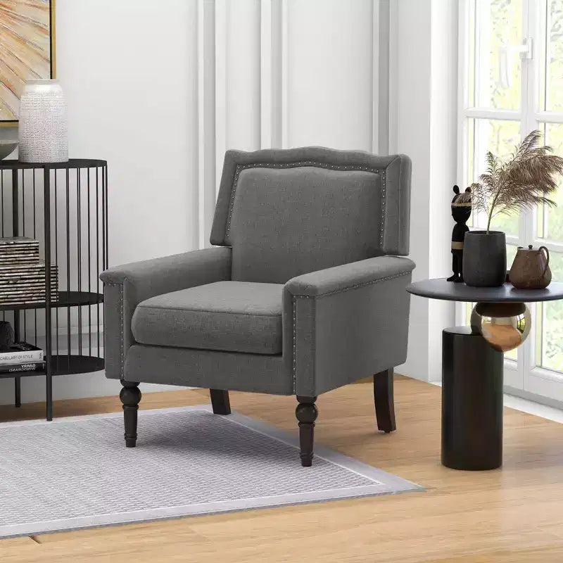 Poltrona Mid-Century Modern con cuscino spesso e gambe in legno di gomma – Grigio