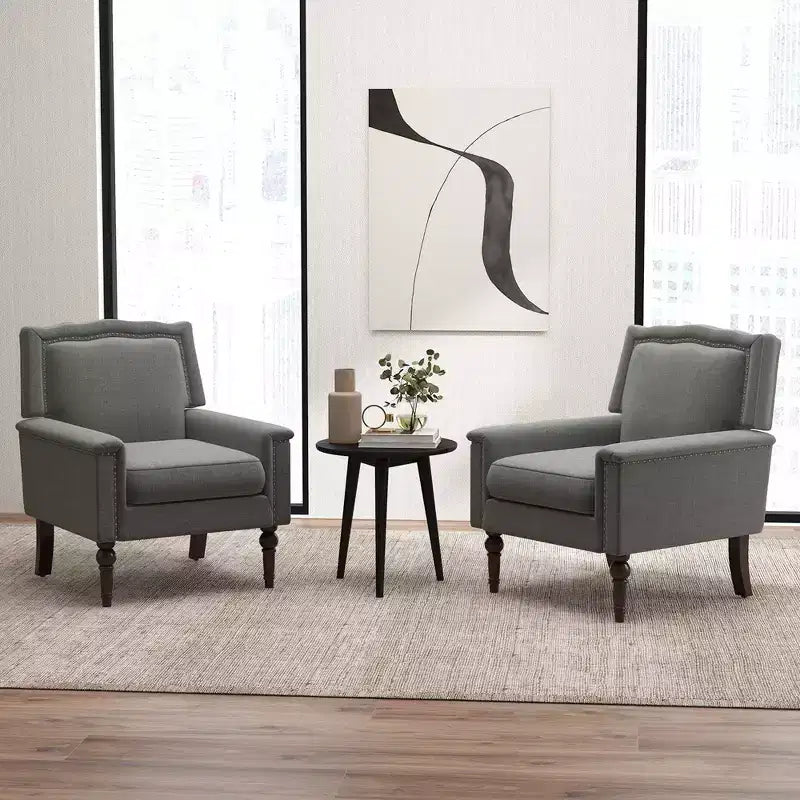 Poltrona Mid-Century Modern con cuscino spesso e gambe in legno di gomma – Grigio