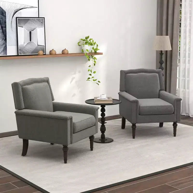 Poltrona Mid-Century Modern con cuscino spesso e gambe in legno di gomma – Grigio
