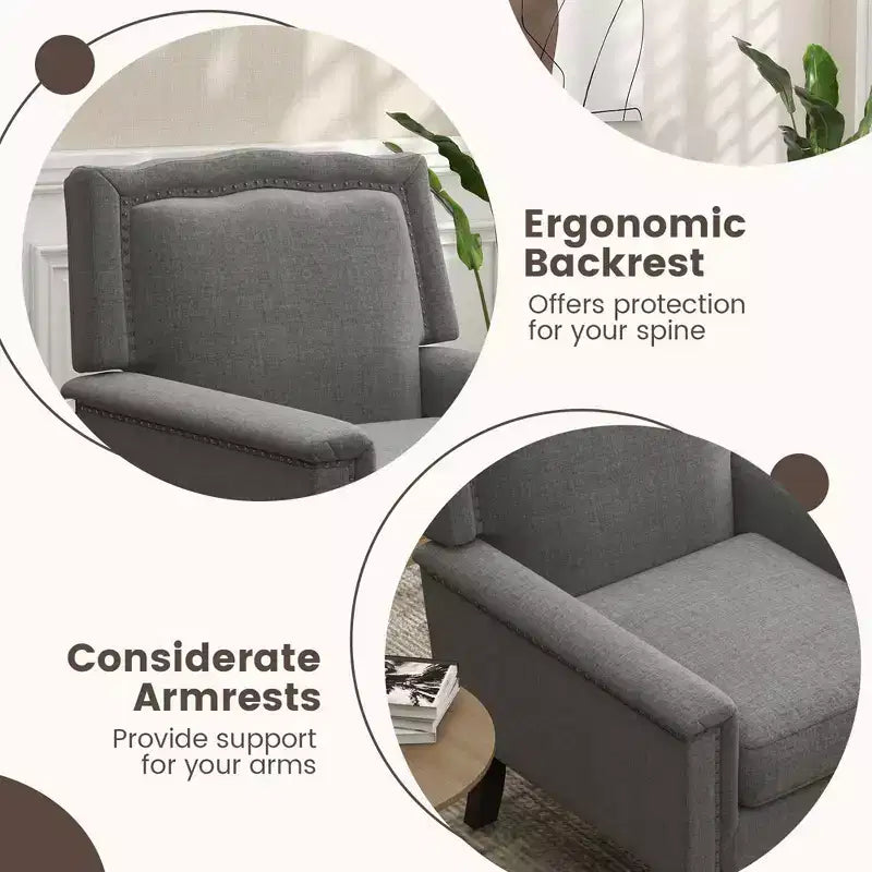 Poltrona Mid-Century Modern con cuscino spesso e gambe in legno di gomma – Grigio