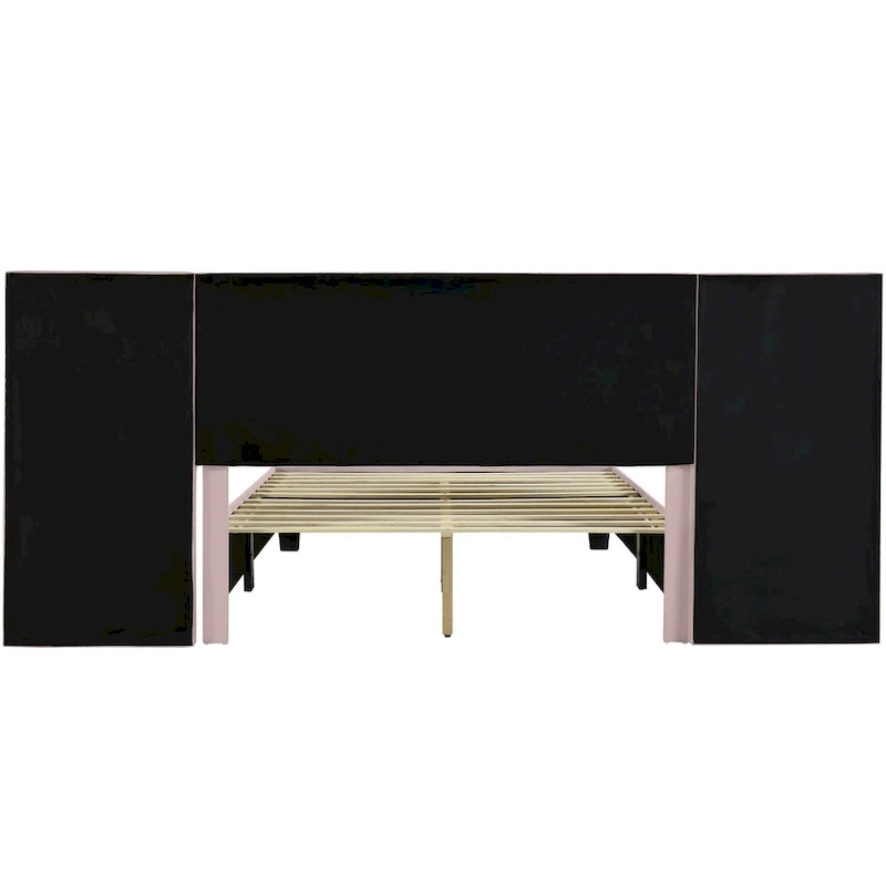 Letto imbottito Queen Size con testiera grande, mobili per camera da letto, velluto, beige