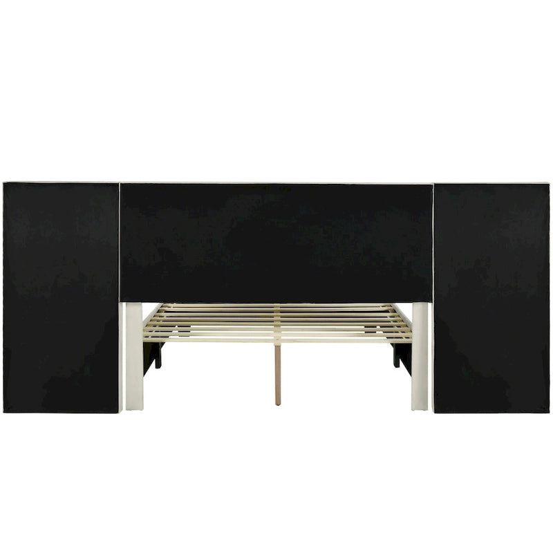 Letto imbottito Queen Size con testiera grande, mobili per camera da letto, velluto, beige
