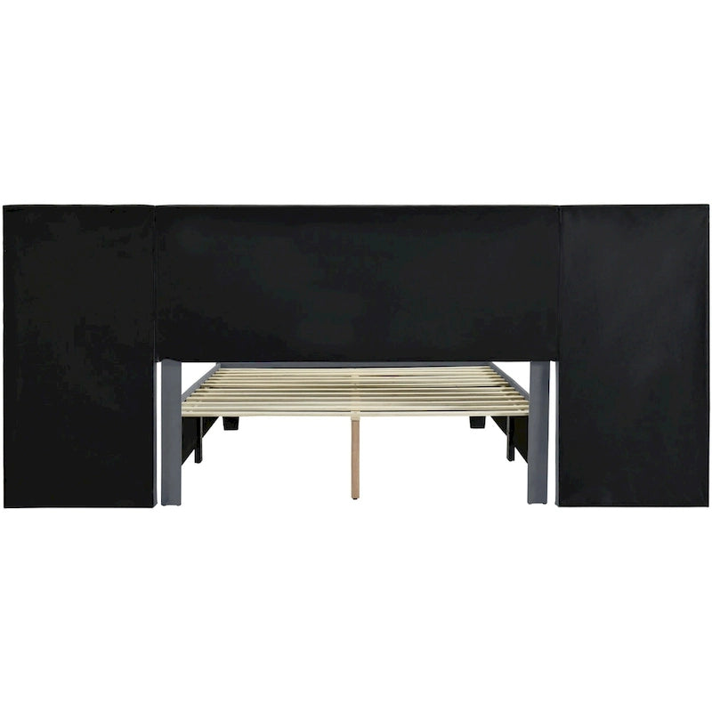 Letto imbottito Queen Size con testiera grande, mobili per camera da letto, velluto, beige